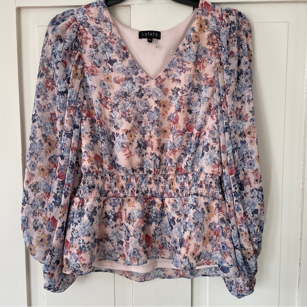 1. State Light Pink & Blue Purple Floral Top - Picture 4 of 9